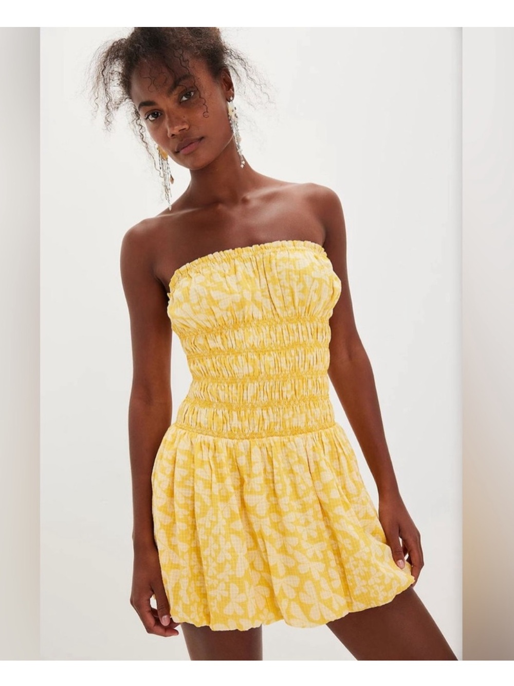 NWT FREE PEOPLE Annalise Mini Dress in Yellow Floral, size XL
